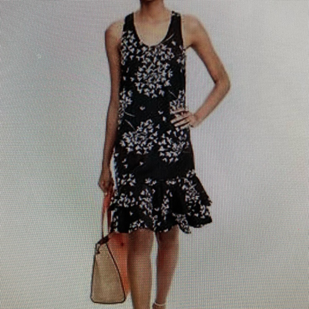 NEW NWT Banana Republic Black Floral Ruffle Racerback Dress 8P 8
